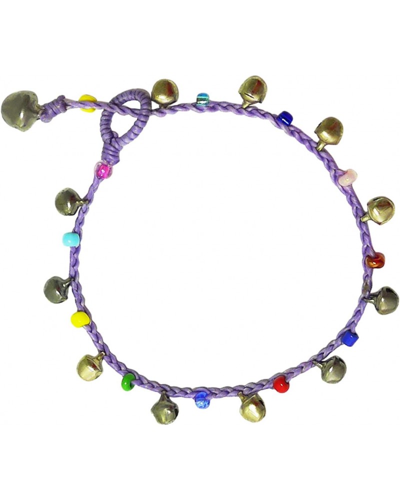 Handmade Varicolored Glass Bead Bells Purple Cord Anklet Bracelet 10 Inches (AkSP08) $8.11 Anklets