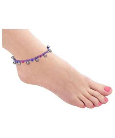 Handmade Varicolored Glass Bead Bells Purple Cord Anklet Bracelet 10 Inches (AkSP08) $8.11 Anklets