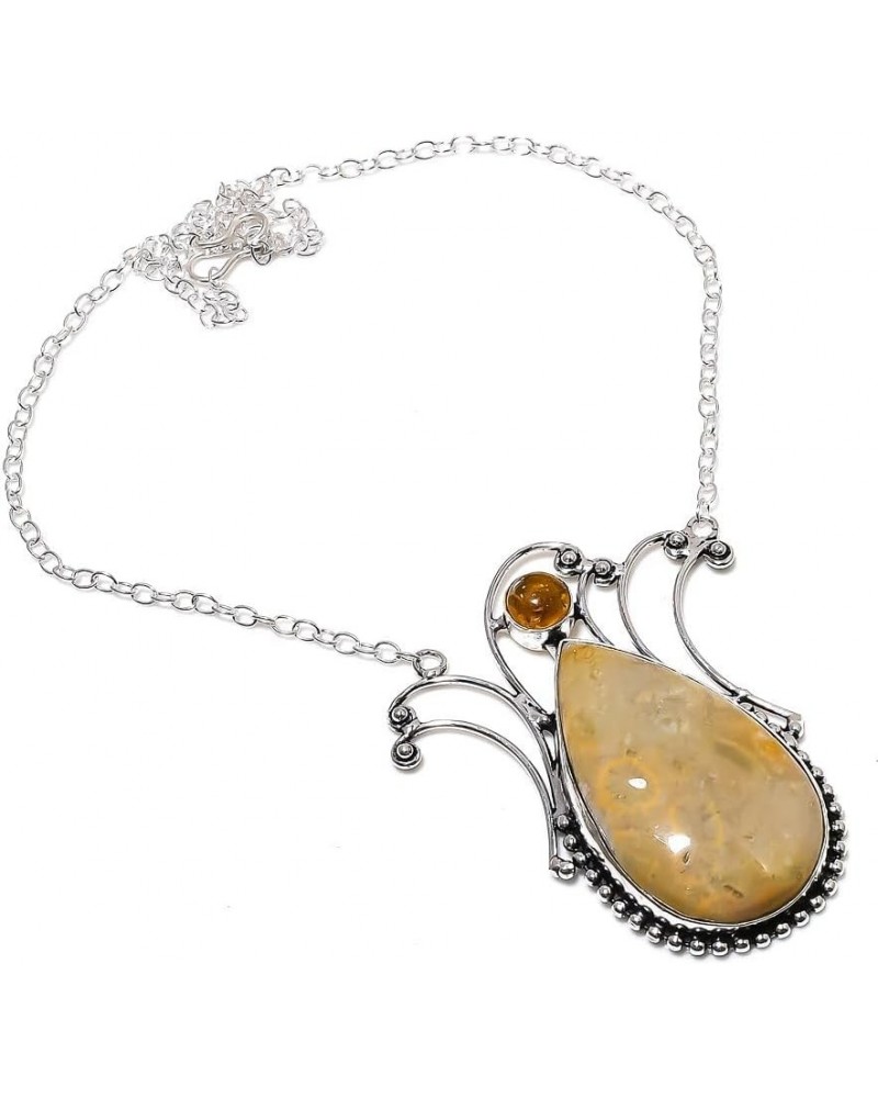 925Silvericeland Fossil Coral, Amber Gemstone Handmade Gift Jewelry Necklace 18" J9 $11.99 Necklaces