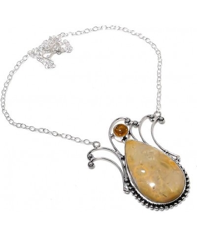 925Silvericeland Fossil Coral, Amber Gemstone Handmade Gift Jewelry Necklace 18" J9 $11.99 Necklaces