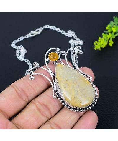 925Silvericeland Fossil Coral, Amber Gemstone Handmade Gift Jewelry Necklace 18" J9 $11.99 Necklaces