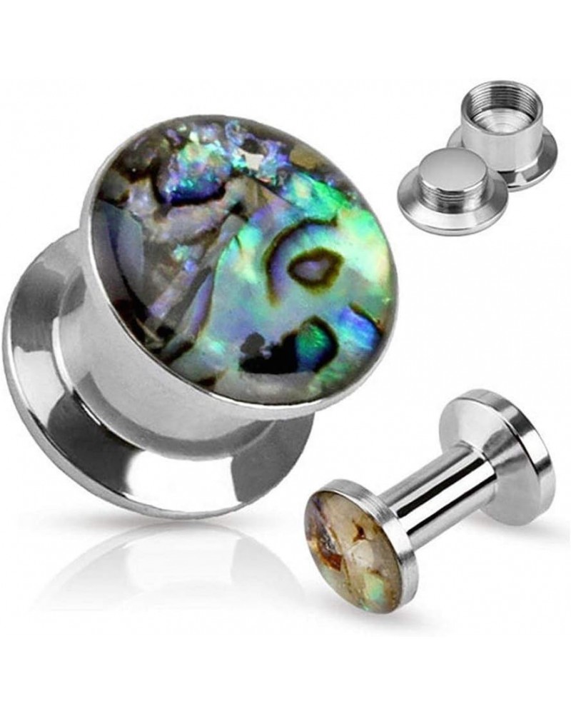 Shell Inlay Top Double Flared Screw Fit Plug 316L Surgical Steel 7/8" (22mm) $11.12 Body Jewelry