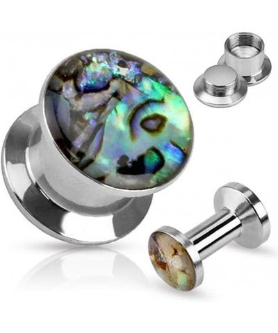 Shell Inlay Top Double Flared Screw Fit Plug 316L Surgical Steel 7/8" (22mm) $11.12 Body Jewelry