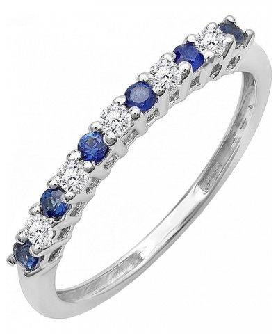 Alternate Round Blue Sapphire & White Diamond Stackable Wedding Band in 10K Gold 4.5 White Gold $135.12 Bracelets