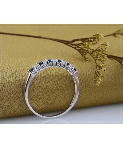 Alternate Round Blue Sapphire & White Diamond Stackable Wedding Band in 10K Gold 4.5 White Gold $135.12 Bracelets