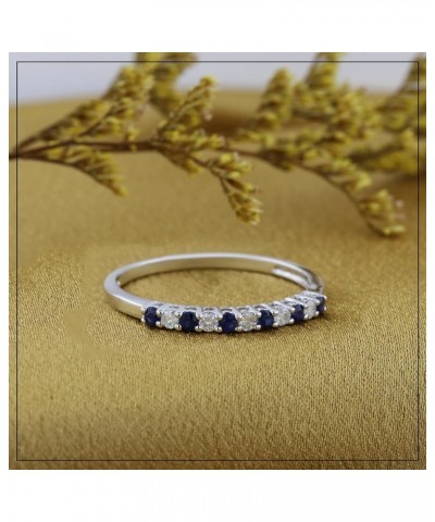 Alternate Round Blue Sapphire & White Diamond Stackable Wedding Band in 10K Gold 4.5 White Gold $135.12 Bracelets