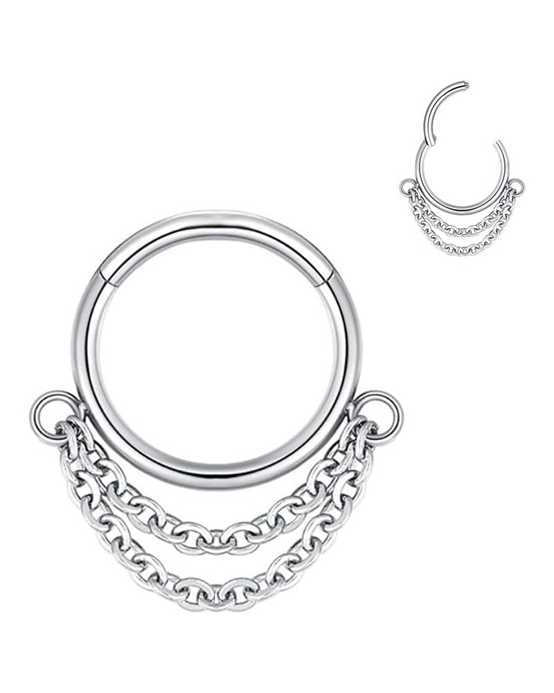 316L Surgical Steel Hinged Cartilage Hoop Earrings Titanium Steel Nose Ring Daith Chain Earrings Piercing 16G Septum Clicker ...