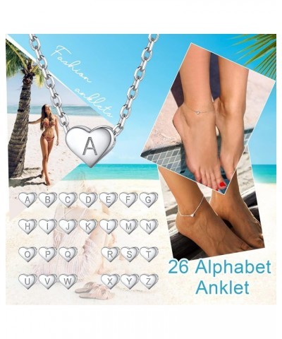 Silver Initial Anklets for Women, Dainty 925 Sterling Silver A-Z Letter Initial Anklet Personalized Alphabet Heart Monogram C...