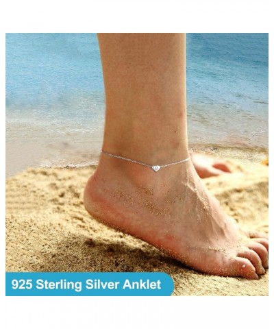 Silver Initial Anklets for Women, Dainty 925 Sterling Silver A-Z Letter Initial Anklet Personalized Alphabet Heart Monogram C...