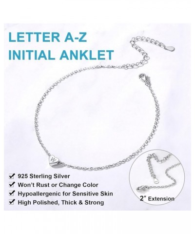 Silver Initial Anklets for Women, Dainty 925 Sterling Silver A-Z Letter Initial Anklet Personalized Alphabet Heart Monogram C...