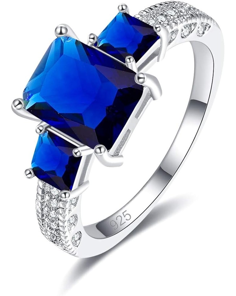 925 Sterling Silver Created Ruby Spinel Filled Heart 3 Stone Promise Ring C-Royal Blue $4.23 Rings