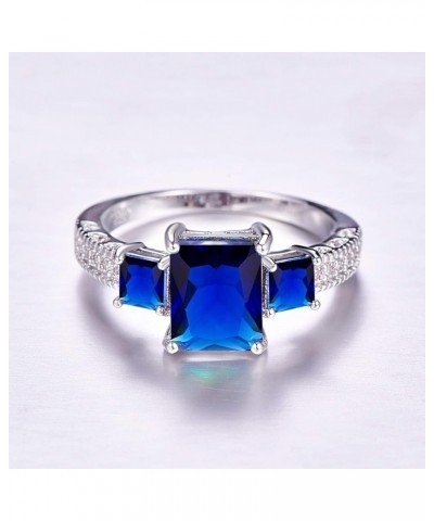 925 Sterling Silver Created Ruby Spinel Filled Heart 3 Stone Promise Ring C-Royal Blue $4.23 Rings