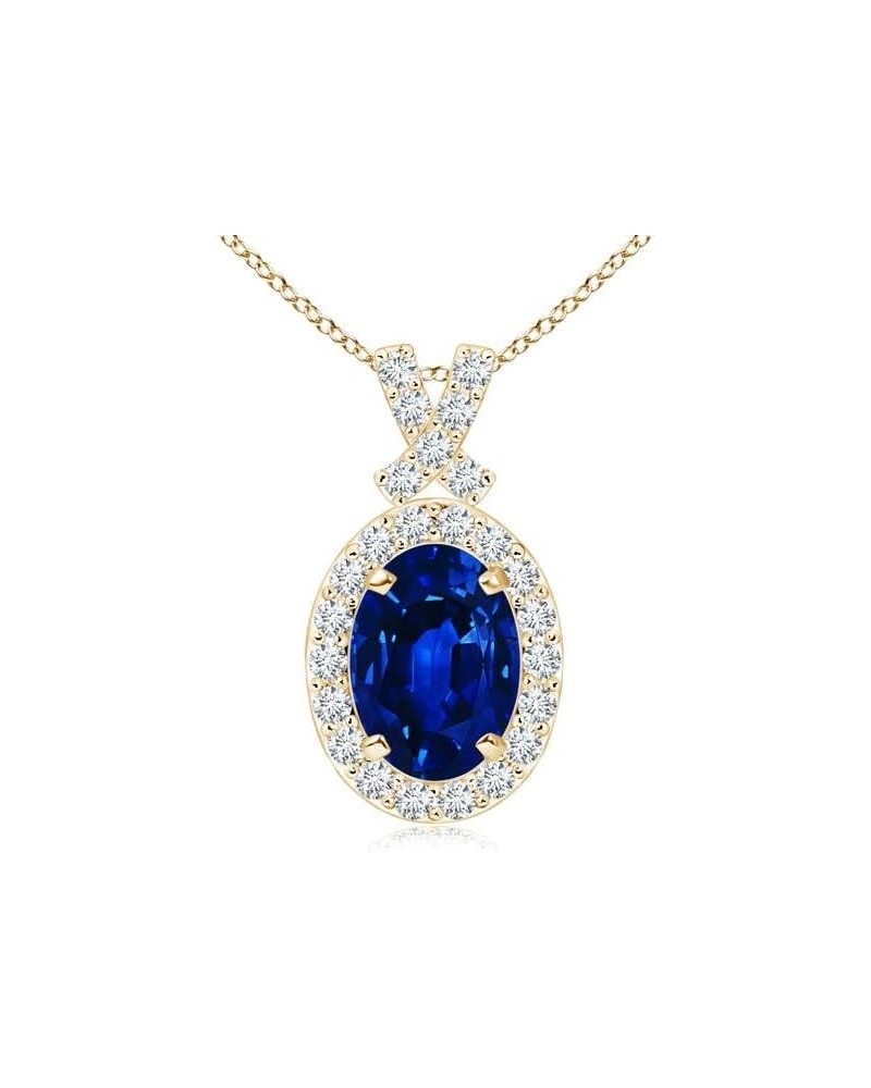 Natural Blue Sapphire Halo Pendant Necklace for Women, Girls in 14K Solid Gold/Platinum | September Birthstone | Jewelry Gift...