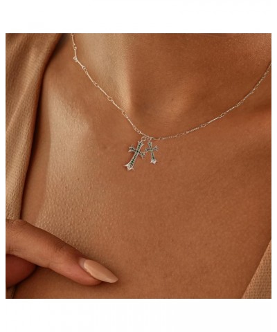 Cross Necklace 14K Gold/Silver Plated Double Cross Pendant Necklace Dainty Diamond Cross Charm Link Chain Choker Delicate Fai...