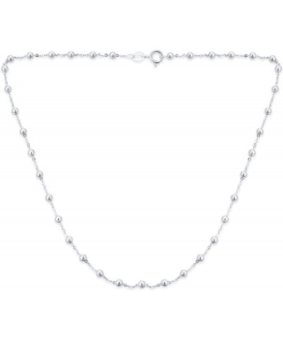 Traditional Dainty .925 Sterling Silver Petite 3,4,6MM Round Bead Station Ball Necklace For Women Teens Shinny Polished 16, 1...