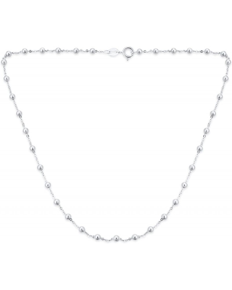 Traditional Dainty .925 Sterling Silver Petite 3,4,6MM Round Bead Station Ball Necklace For Women Teens Shinny Polished 16, 1...