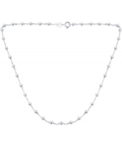 Traditional Dainty .925 Sterling Silver Petite 3,4,6MM Round Bead Station Ball Necklace For Women Teens Shinny Polished 16, 1...