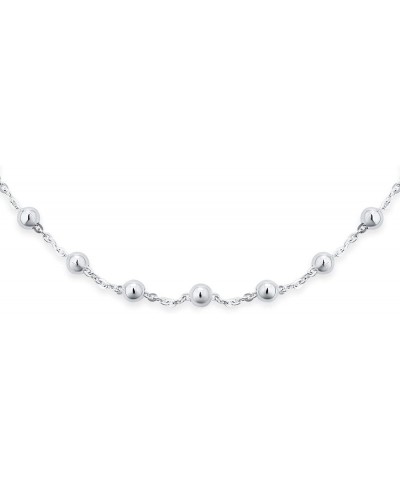 Traditional Dainty .925 Sterling Silver Petite 3,4,6MM Round Bead Station Ball Necklace For Women Teens Shinny Polished 16, 1...