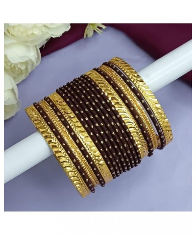 Indian Bangle Set Rhinestone Crystal Boho Oxidized Bracelet Metal Bangle Set Jewelry for Women Maroon (Set of 20 Pcs) 2-8 $12...