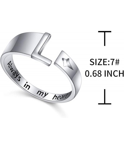 925 Sterling Silver Stacking Initial Letter and Lucky Star Ring Alphabet Adjustable Open Rings Engraved Always in my heart, G...