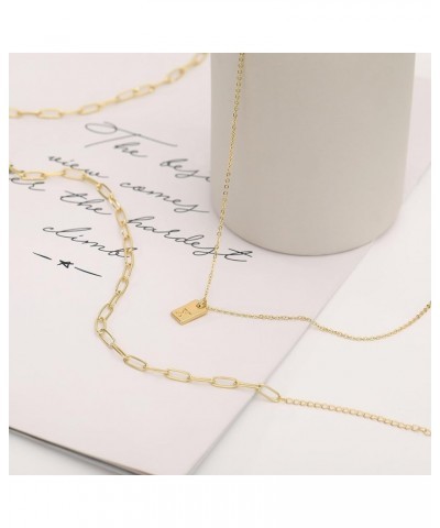 Layered Initial Necklaces for Women, 14K Gold Plated Layering Paperclip Chain Dainty Letter A-Z Name Tag Pendant Choker Neckl...