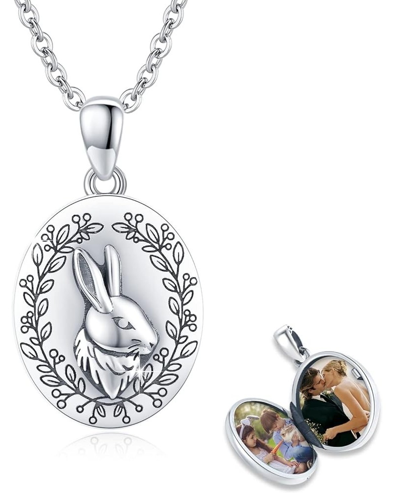 Locket Necklace Rabbit Locket That Holds Pictures 925 Sterling Silver Bunny Photo Lockets Personalized Customize Gifts for Wo...