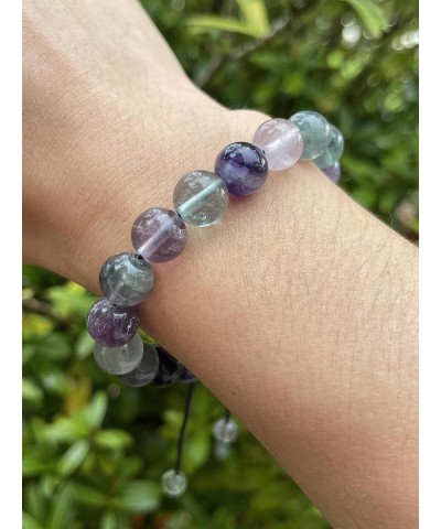 Grade A ++ Gemstone Round Bead Adjustable Bracelet 10mm, Genuine Crystal Bead Bracelet, Gift for Men & Women Rainbow Fluorite...