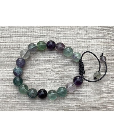 Grade A ++ Gemstone Round Bead Adjustable Bracelet 10mm, Genuine Crystal Bead Bracelet, Gift for Men & Women Rainbow Fluorite...