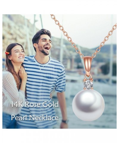 14K Gold Pearl Pendant Necklace for Women (Freshwater Cultured Pearl), Real Gold Present Jewelry Gifts for Wife Girlfriend Mo...