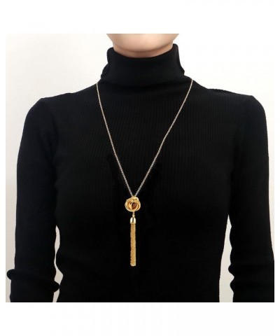 Long Tassel Necklace Knot Tassel Pendant Necklaces Silver Y Necklace Sweater Chain for Women and Girls Gold $7.69 Necklaces