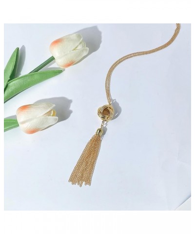 Long Tassel Necklace Knot Tassel Pendant Necklaces Silver Y Necklace Sweater Chain for Women and Girls Gold $7.69 Necklaces