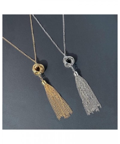 Long Tassel Necklace Knot Tassel Pendant Necklaces Silver Y Necklace Sweater Chain for Women and Girls Gold $7.69 Necklaces