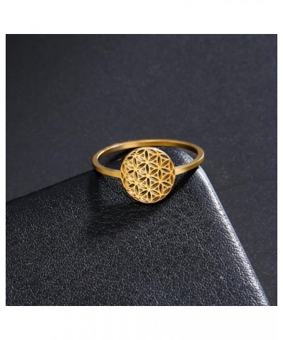 Flower of Life Ring Stainless Steel Openwork Seed of Life Ring Promise Ring Jewelry Gift for Women Charming Ladies Diameter 1...