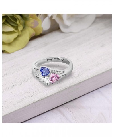 Custom Ring,Birthstone Ring Personalized Ring for Women 925 Sterling Silver Name Ring Personalized with Heart Birthstone CZ S...