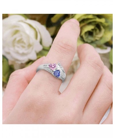 Custom Ring,Birthstone Ring Personalized Ring for Women 925 Sterling Silver Name Ring Personalized with Heart Birthstone CZ S...