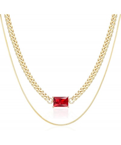 Gold Layered Necklaces for Women, 18K Gold Plated Double Chain Square Pendant Necklace Brass Dainty Jewelry Gifts Red $11.20 ...