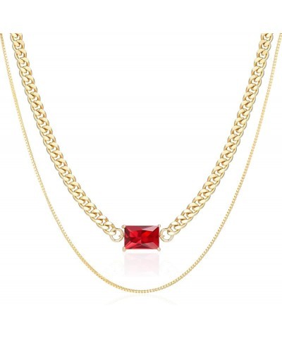 Gold Layered Necklaces for Women, 18K Gold Plated Double Chain Square Pendant Necklace Brass Dainty Jewelry Gifts Red $11.20 ...