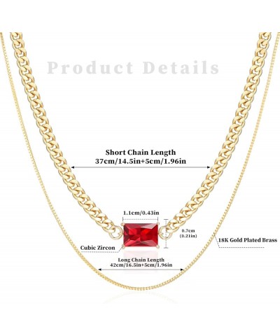 Gold Layered Necklaces for Women, 18K Gold Plated Double Chain Square Pendant Necklace Brass Dainty Jewelry Gifts Red $11.20 ...