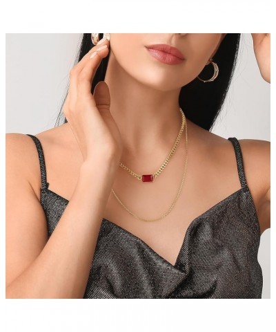 Gold Layered Necklaces for Women, 18K Gold Plated Double Chain Square Pendant Necklace Brass Dainty Jewelry Gifts Red $11.20 ...