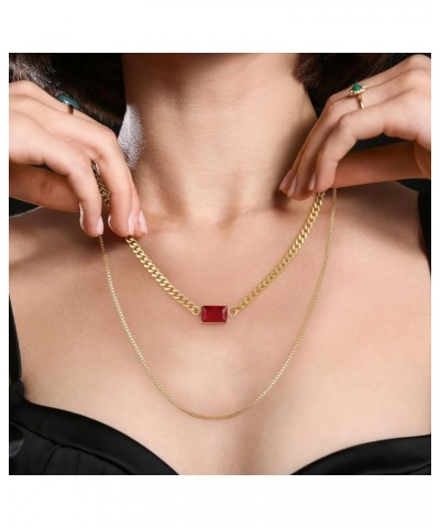 Gold Layered Necklaces for Women, 18K Gold Plated Double Chain Square Pendant Necklace Brass Dainty Jewelry Gifts Red $11.20 ...