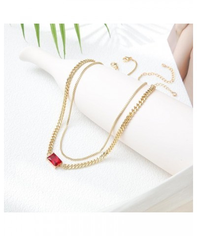 Gold Layered Necklaces for Women, 18K Gold Plated Double Chain Square Pendant Necklace Brass Dainty Jewelry Gifts Red $11.20 ...