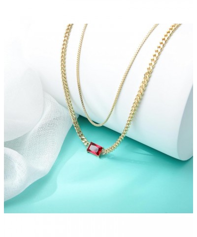 Gold Layered Necklaces for Women, 18K Gold Plated Double Chain Square Pendant Necklace Brass Dainty Jewelry Gifts Red $11.20 ...