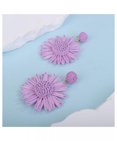 Ivory Daisy Flower Raffia Braid Earrings for Women Girls Summer Beach Party Boho Earrings Purple $7.49 Earrings