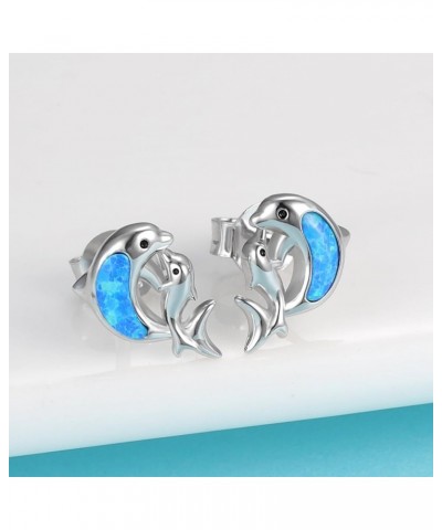 925-Sterling-Silver Blue Opal Dolphins Earrings - Hypoallergenic Stud Drop Dangle Animal Earrings Nautical Ocean Sea Jewelry ...