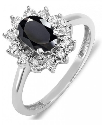 7X5 mm Oval Onyx & Round White Diamond Ladies Flower Cluster Royal Engagement Ring, Available In 10K/14K/18K Gold Ring Size 9...