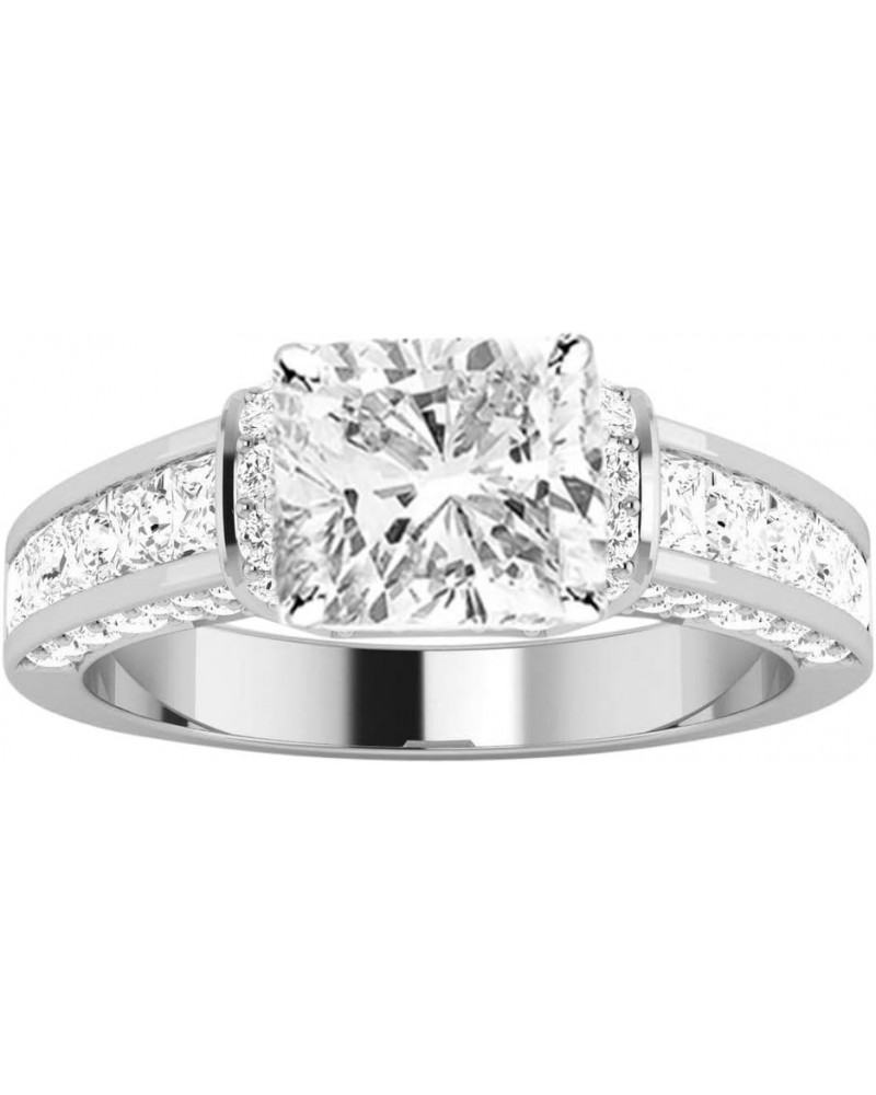 14K White Gold 3 Carat LAB GROWN DIAMOND Contemporary Channel Set Princess And Pave Round Cut Cushion Cut Diamond Engagement ...