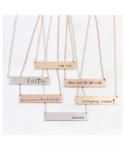 Simple Message Horizontal Bar Pendant Necklace - Inspirational Christian Religious Engraved Plate Delicate Chain Amazing Grac...