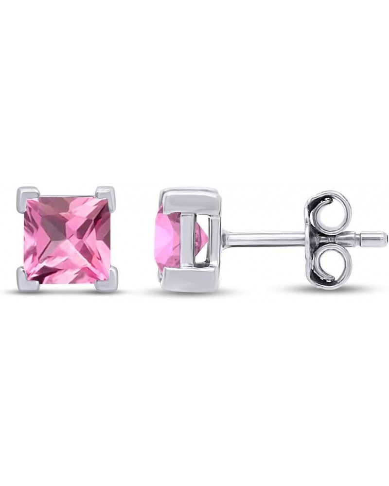 4.5mm Princess Cut Stud Earrings in 14k White Gold Over Sterling Silver Simulated Tourmaline $20.89 Earrings