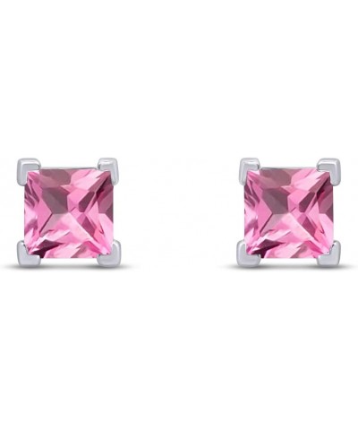 4.5mm Princess Cut Stud Earrings in 14k White Gold Over Sterling Silver Simulated Tourmaline $20.89 Earrings