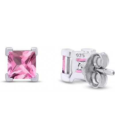 4.5mm Princess Cut Stud Earrings in 14k White Gold Over Sterling Silver Simulated Tourmaline $20.89 Earrings